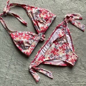 Tommy Hilfiger Two-Piece Floral Bikini Swimsuit Triangle Halter Side-Tie Brief